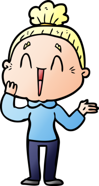 Bir insan tarafından çizilmiş mutlu yaşlı kadın çizgi filmi.