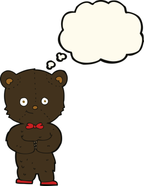 Bir insan tarafından çizilmiş düşünce baloncuğu olan küçük sevimli bir ayı.