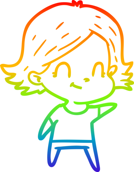 Gökkuşağı gradyan çizimi. Bir insan tarafından çizilmiş karikatür dostu bir kız.