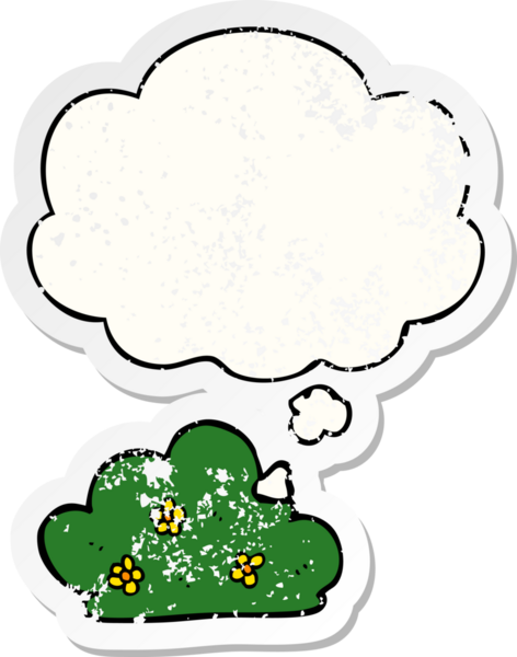 Düşünce baloncuklu karikatür çiti bir insan tarafından çizilmiş yıpranmış bir çıkartma gibi.