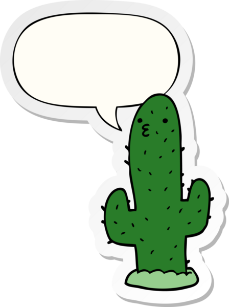 Bir insan tarafından çizilmiş konuşma balonu çıkartmalı çizgi film kaktüsü.