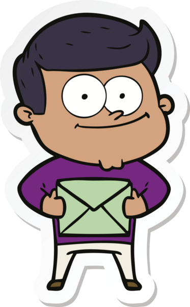 Bir insan tarafından çizilmiş mutlu bir adamın karikatür çıkartması.