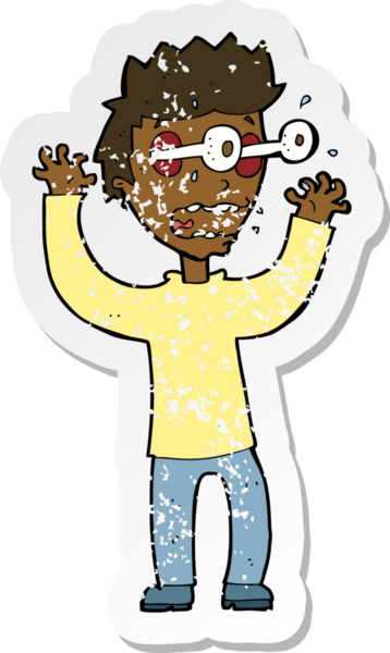 Bir insanın çizdiği korku dolu bir karikatürün gerilimli çıkartması.