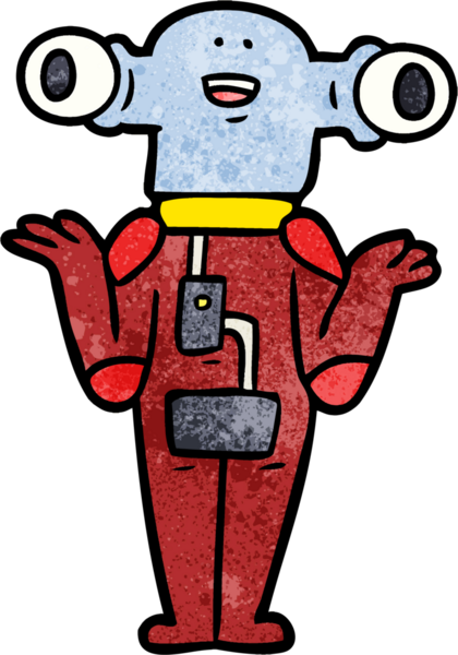 Bir insan tarafından çizilmiş dost canlısı uzaylı omuz silkme