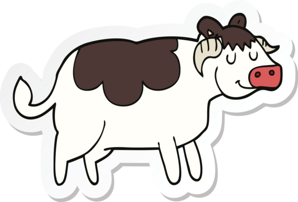 Bir insan tarafından çizilmiş çizgi film ineğinin çıkartması.