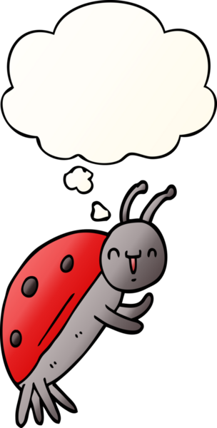 Bir insan tarafından çizilmiş yumuşak eğimli düşünce baloncuklu sevimli uğur böceği.