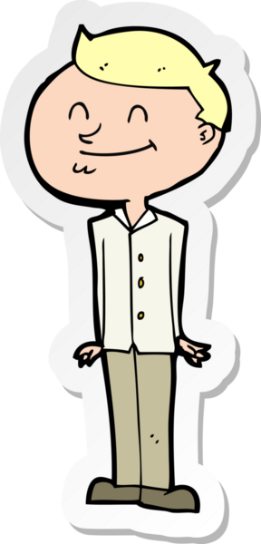 Bir insan tarafından çizilmiş gülümseyen bir çizgi film çıkartması.