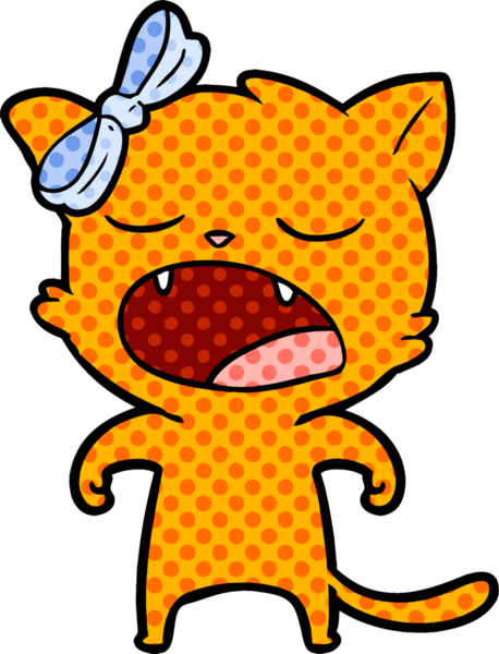 Bir insan tarafından çizilmiş esneyen kedi çizgi filmi.