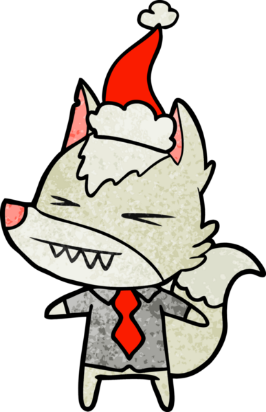 Kızgın kurt patronun el çizimi Noel Baba şapkası giymiş bir insan tarafından çizilmiş.