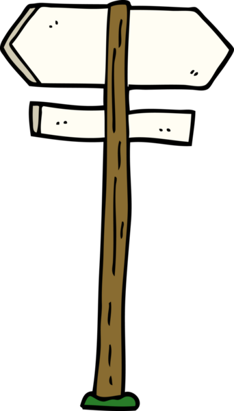 Bir insan tarafından çizilmiş karikatür yön işaretleri.