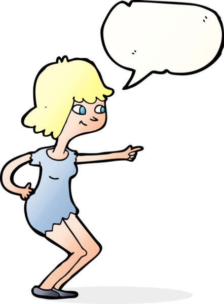 Bir insan tarafından çizilmiş konuşma balonuyla işaret edilen çizgi film kızı.