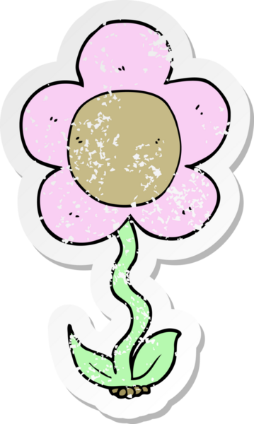 Bir insan tarafından çizilmiş karikatür çiçeğinin sıkıntılı çıkartması