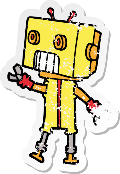 Bir insan tarafından çizilmiş karikatür robotunun sıkıntılı çıkartması.