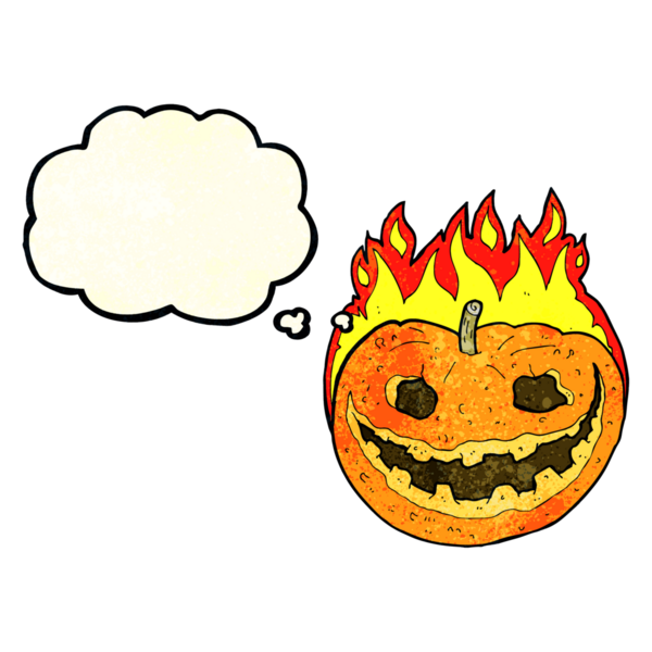 Bir insan tarafından çizilmiş düşünce baloncuklu garip balkabağı.