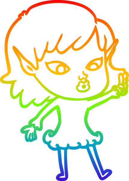 Gökkuşağı gradyan çizgisi bir insan tarafından çizilmiş güzel bir elf kızı çizimi