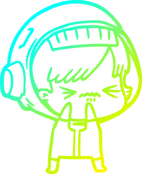 Bir insan tarafından çizilmiş soğuk gradyan çizgili astronot kadın çizimi.