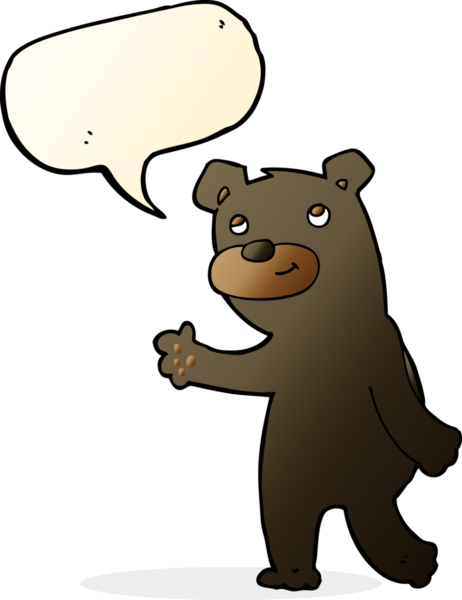 Bir insan tarafından çizilmiş konuşma balonu olan sevimli çizgi film kara ayısı.