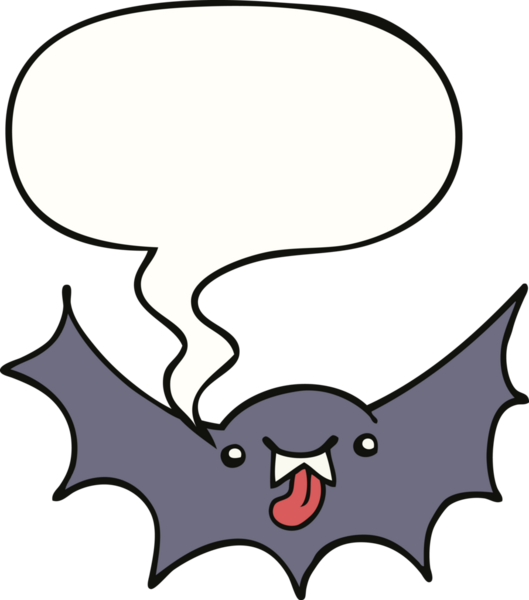 Bir insan tarafından çizilmiş konuşma balonlu vampir yarasa çizgi filmi.