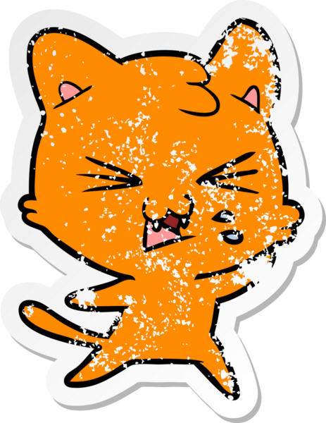 Bir insan tarafından çizilmiş bir karikatür tıslayan kedinin sıkıntılı çıkartması.