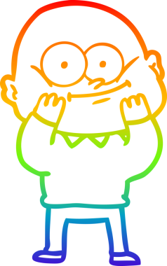 Gökkuşağı gradyan çizgi çizimi bir insan tarafından çizilmiş kel bir adamın çizimi