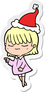 Bir insan tarafından çizilmiş Noel Baba şapkası takan bir kadının el yazısı.