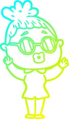 Bir insan tarafından çizilmiş gözlüklü bir karikatür kadın çizimi.