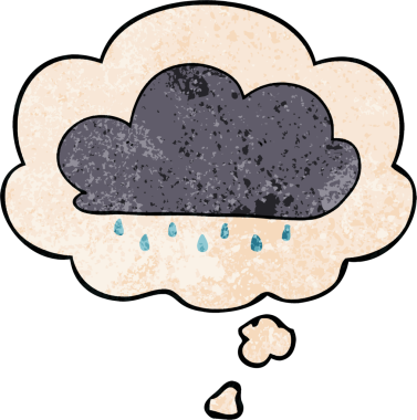 Düşünce baloncuklu çizgi film yağmur bulutu bir insan tarafından çizilmiş grunge desen tarzı