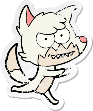 Bir insan tarafından çizilmiş sırıtan tilki çizgi filminin sıkıntılı çıkartması.