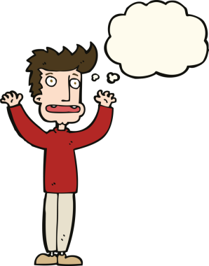 Bir insan tarafından çizilmiş düşünce baloncuğu olan stresli bir adam.