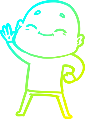 Bir insan tarafından çizilmiş, mutlu, kel bir adamın çizdiği soğuk çizgi.