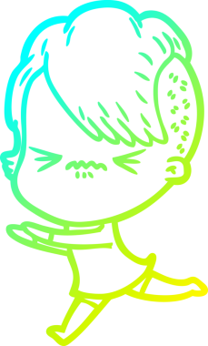 Bir çizgi film karakteri çizen soğuk gradyan, bir insan tarafından çizilmiş hippi bir kız.