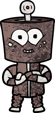 Bir insan tarafından çizilmiş mutlu çizgi film robotu