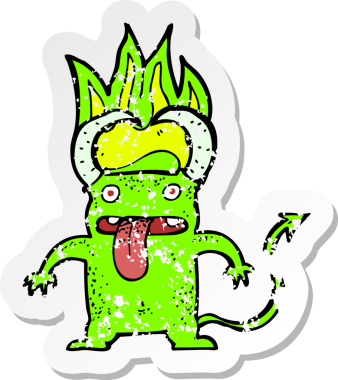 Bir insan tarafından çizilmiş küçük bir şeytan çizgi filminin gerilimli yapıştırması.