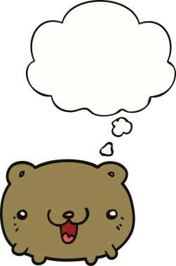 Bir insan tarafından çizilmiş düşünce baloncuklu komik çizgi film ayısı.