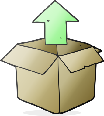 Bir insan tarafından çizilmiş bir kutuyu açan serbest çizim karikatürü