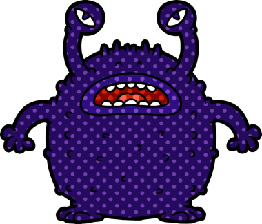 Bir insan tarafından çizilmiş huysuz çizgi film uzaylısı.