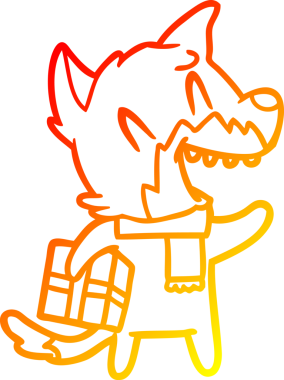 Bir insan tarafından çizilmiş gülen bir tilki çizgi filminin sıcak gradyan çizimi