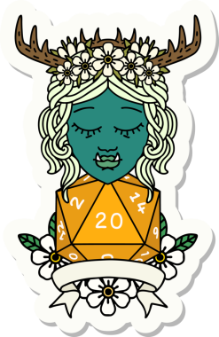 Bir insan tarafından çizilmiş 20 zarlı Ork Druid karakterinin çıkartması.