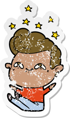 Bir insan tarafından çizilmiş heyecanlı bir karikatür çıkartması.