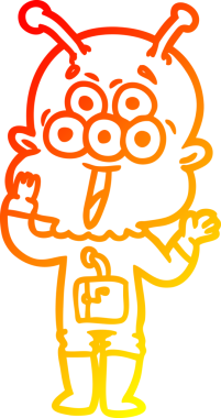 Bir insan tarafından çizilmiş mutlu çizgi film uzaylısının sıcak çizgi çizimi