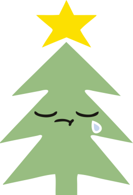 Bir insan tarafından çizilmiş bir noel ağacının düz renkli retro karikatürü