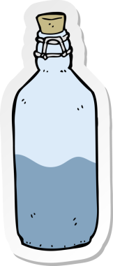 Bir insan tarafından çizilmiş karikatür su şişesinin etiketi.