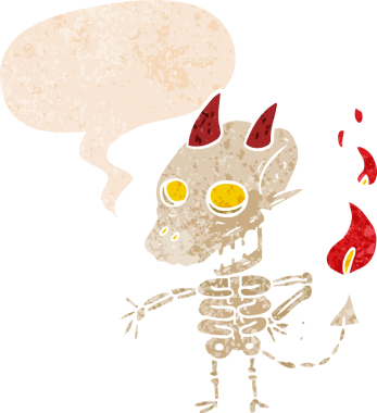 grunge 'da konuşma baloncuğu olan karikatürlü korkunç iblis bir insan tarafından çizilmiş tedirgin geçmiş dokuma tarzı