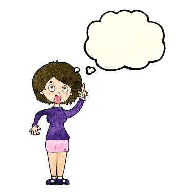 Bir insan tarafından çizilmiş düşünce baloncuğu fikri olan karikatür kadın.