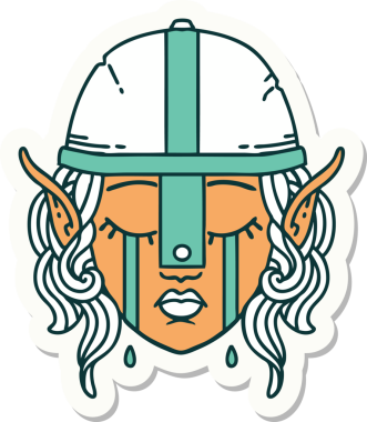 Bir insan tarafından çizilmiş ağlayan elf savaşçı karakterinin çıkartması.