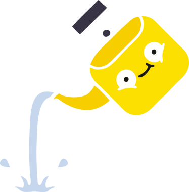 Bir insan tarafından çizilmiş bir çaydanlığın düz renkli retro karikatürü