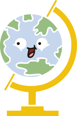 Bir insan tarafından çizilmiş dünyanın düz renkli retro karikatürü