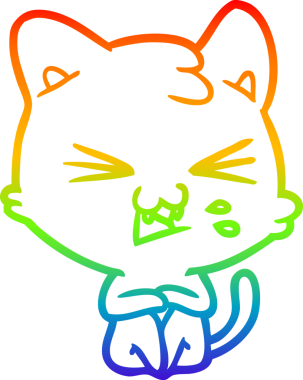 Gökkuşağı gradyan çizgi çizimi Bir insan tarafından çizilmiş bir çizgi kedi tıslama