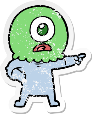 Bir insan tarafından çizilmiş sıkıntılı bir Tepegöz uzaylı uzay adamının çıkartması.