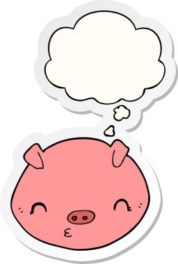 Düşünce baloncuklu çizgi film domuzu insan tarafından çizilmiş bir çıkartma.